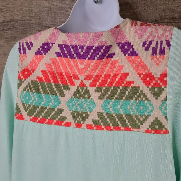 Judith March Wmns LG Kimono Topper Coverup Aztec Print Pastel Embroidered Tassel - Picture 4 of 9